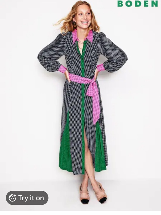 Boden Dresses & Skirts - Boden Martha  Shirt‎ Dress with Pink Collar & Green Panels 6